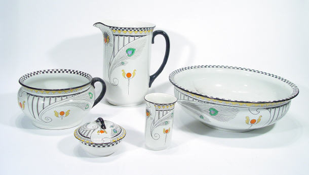 Appraisal: Five piece Shelley Art Nouveau bathroom set hand coloured and