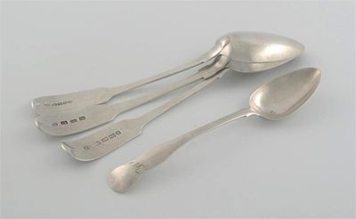 Appraisal: Dublin Three fiddle pattern serving spoons two crested and one