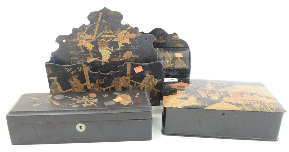 Appraisal: Four Piece Lot of Japanese Boxes to include a papier