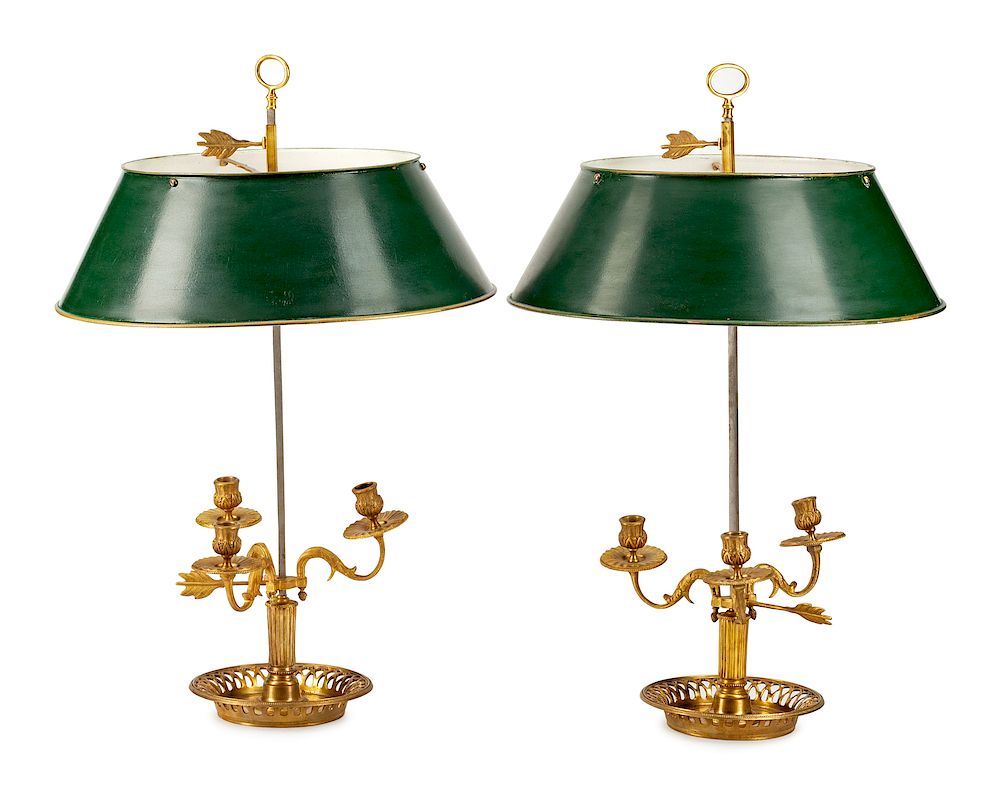 Appraisal: A Pair of Louis XVI Style Gilt-Metal Bouillotte Lamps A