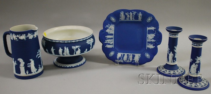 Appraisal: Five Wedgwood Dark Blue Jasper Dip Items a pastry plate