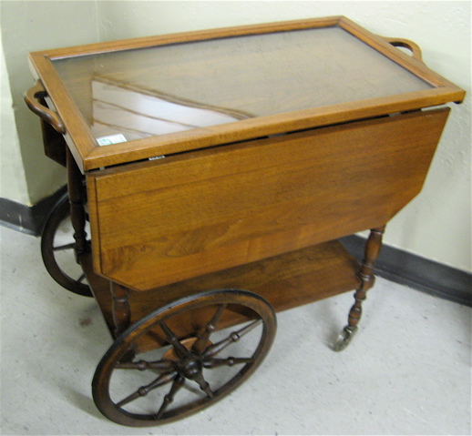 Appraisal: WALNUT DROP-LEAF SERVING CART American th century having a removable