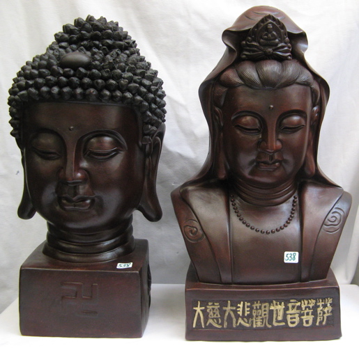 Appraisal: TWO CERAMIC ASIAN BUSTS brown glaze One a Buddha the