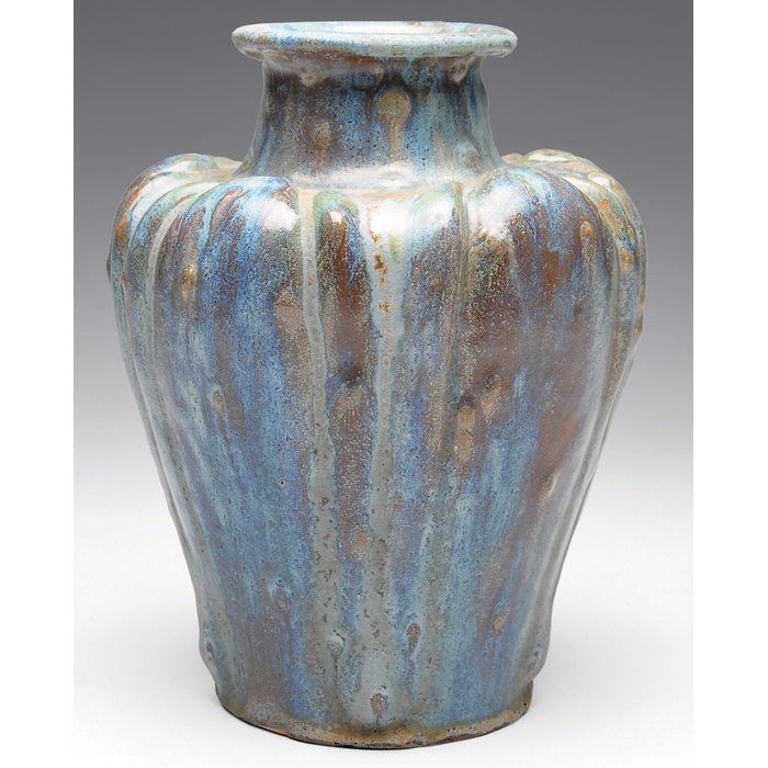 Appraisal: Mougin vase executed by J Wolfe c organic shouldered shape