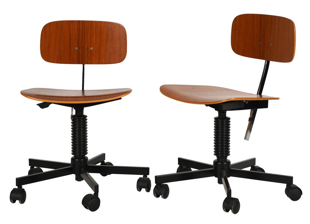 Appraisal: PAIR OF ROLLING DESK CHAIRSwith mark for Rabami adjustable height