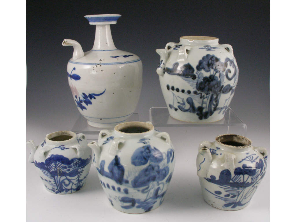 Appraisal: Group of Five Chinese Oil Pot Jars th c porcelain