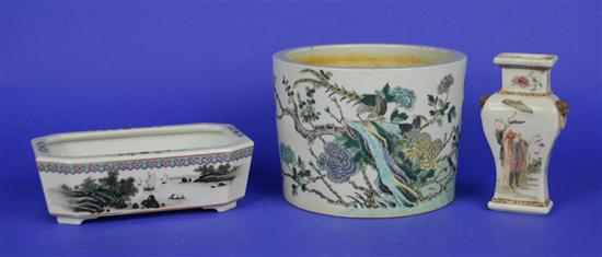 Appraisal: CHINESE FAMILLE VERTE JARDINIERE WITH A FAMILLE ROSE JARDINIERE AND