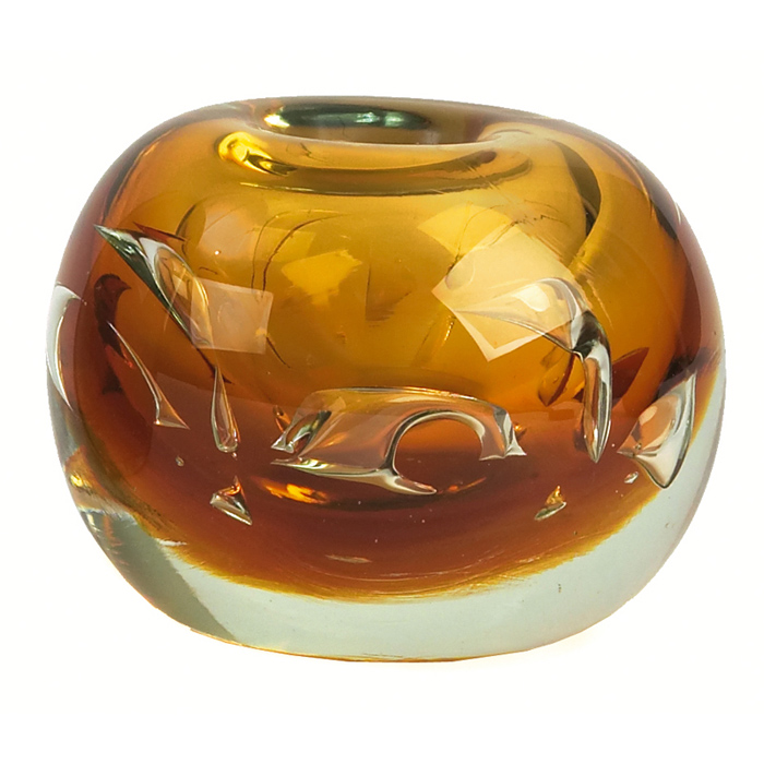 Appraisal: Dominick Labino vase c thick amber encased glass with trapped