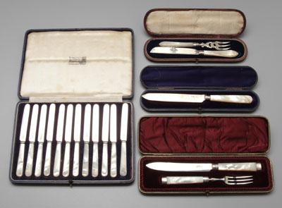 Appraisal: Cased English silver flatware all with mother-of-pearl handles blades and