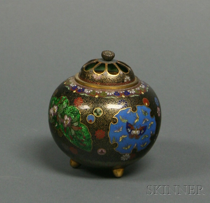 Appraisal: Cloisonne Censer Japan late th century globular form fan-shaped reserves