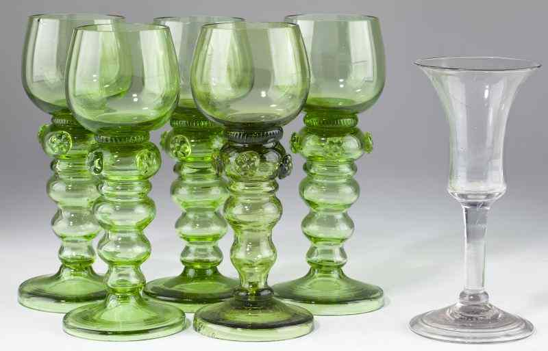 Appraisal: Group of Six Continental Wine Glasses th century of green