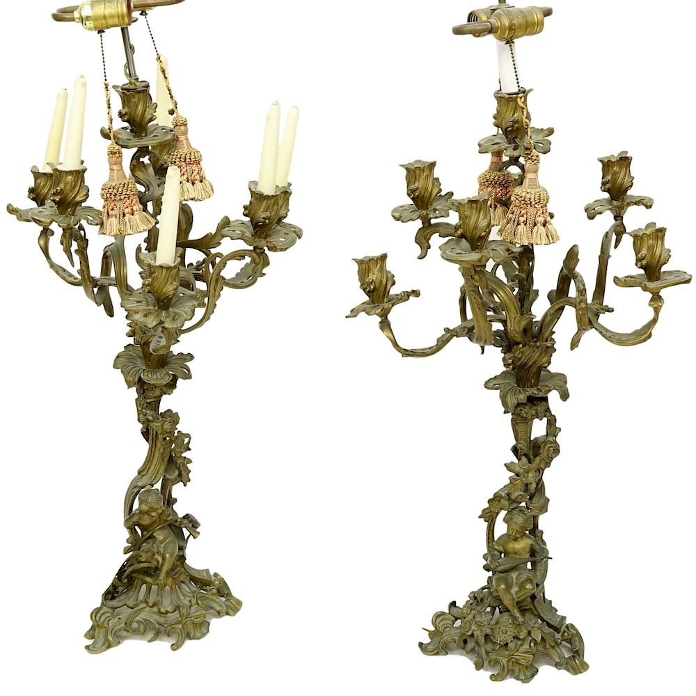 Appraisal: Pair Bronze Candelabra Pair th C French Louis XV Style