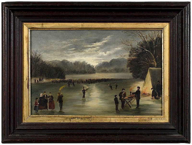 Appraisal: American School th century Skating Scene unsigned oil on board