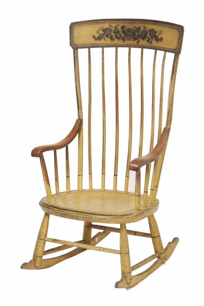 Appraisal: PAINTED ROCKER - Country Sheraton Rocker in mustard yellow paint