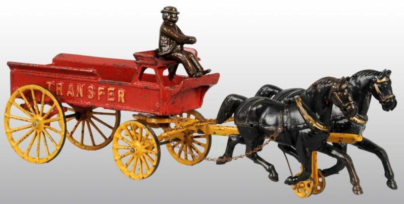 Appraisal: Cast Iron Dent -Horse Transfer Wagon Toy Description Pulled by