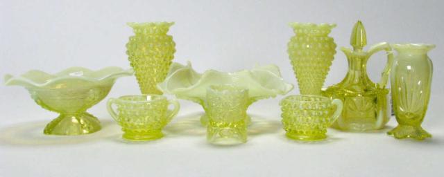 Appraisal: Group of Vaseline Opalescent Colored Glass including hobnail creamer and