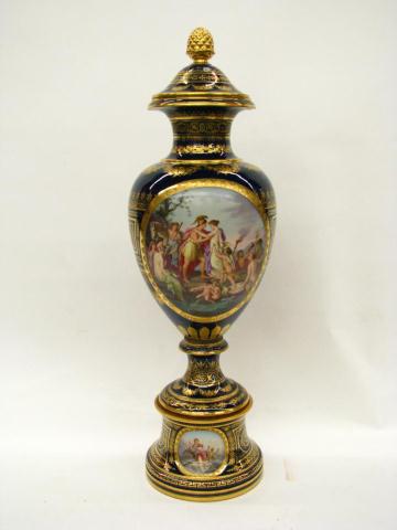 Appraisal: Royal Vienna cobalt and gold gilt lidded palace urn inches