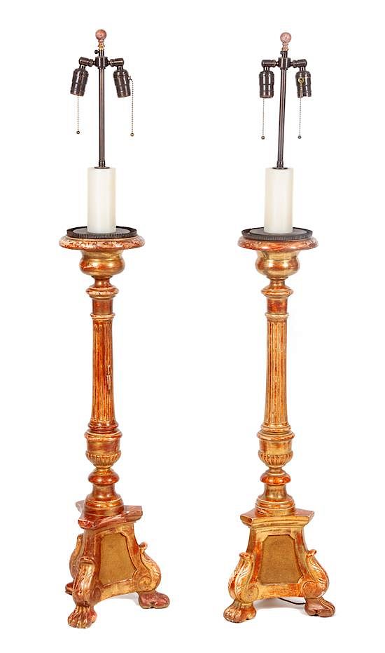 Appraisal: A Pair of Candlestick-form Lamps Height of base inches A