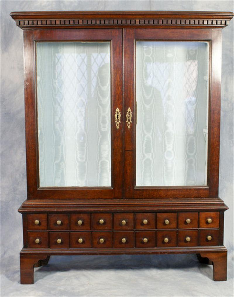 Appraisal: Mahogany Georgian collectors cabinet door glazed top with drawers in