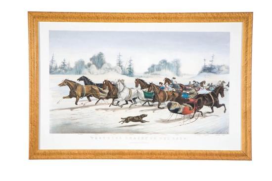 Appraisal: TROTTING CRACKS ON THE SNOW BY CURRIER IVES Handcolored lithograph