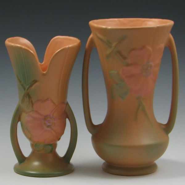 Appraisal: Two Weller Wild Rose Vases left marked Weller in molded