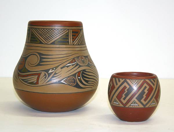 Appraisal: Two Santa Clara polychrome jars One by Lela amp Luther