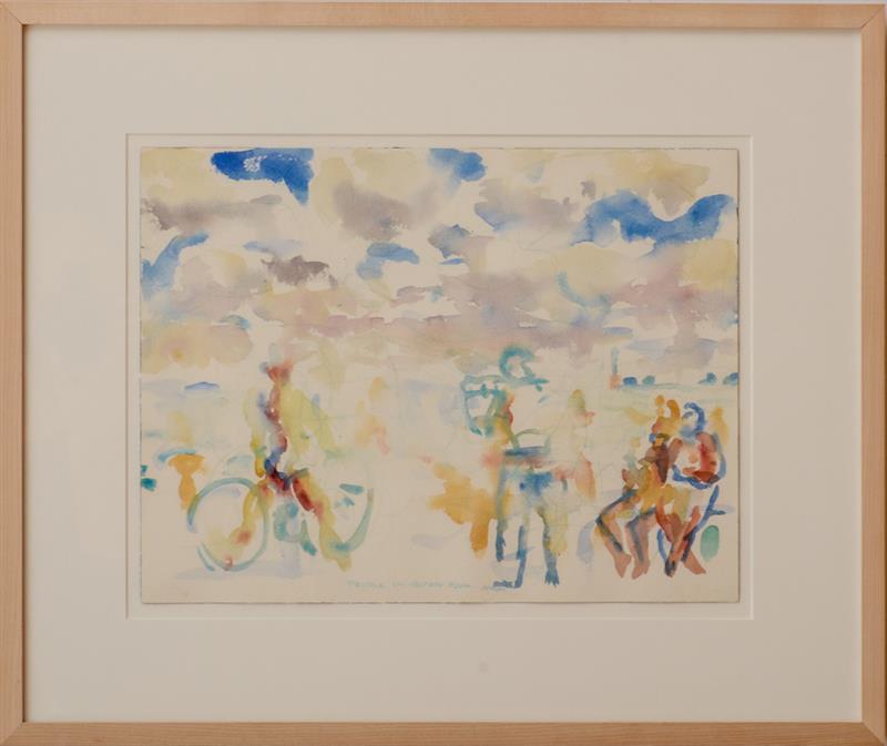 Appraisal: Fred Mitchell - People at Battery Park Watercolor on paper