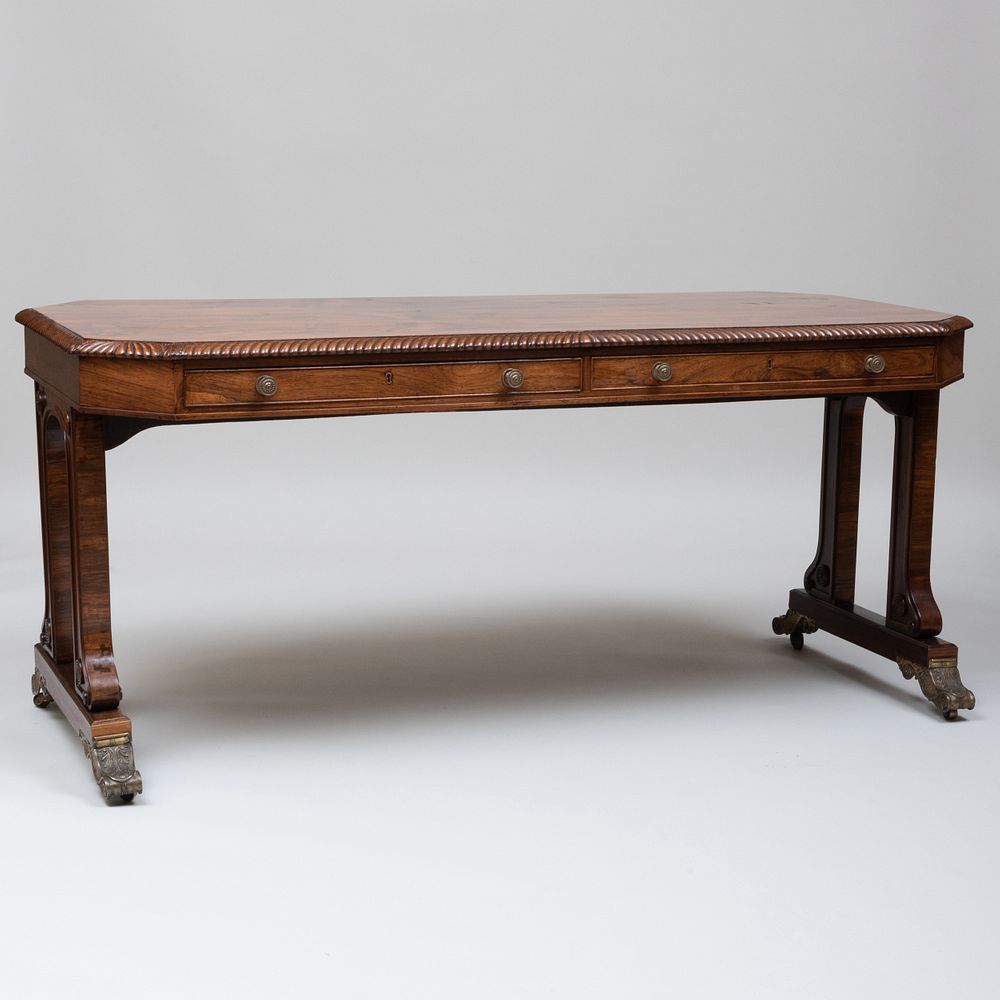 Appraisal: William IV Rosewood Library Table Fitted with two drawers on