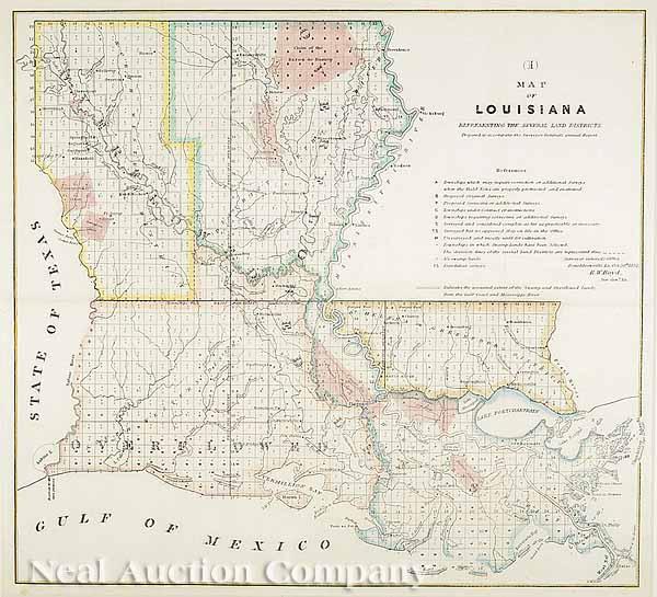 Appraisal: An Antique Hand-Colored Map of Louisiana published by the Surveyors