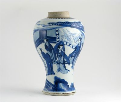 Appraisal: A Chinese blue and white vase painted with figures plantain