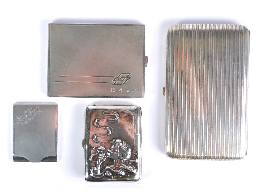 Appraisal: THREE PORTUGESE SILVER CIGARETTE CASES one embossed in Art Nouveau