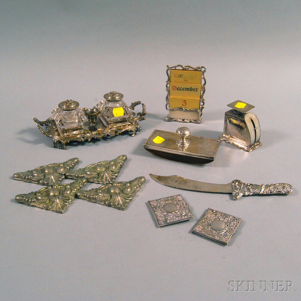 Appraisal: Assembled Sterling Silver and Silver-plated Desk Set including a silver-plated