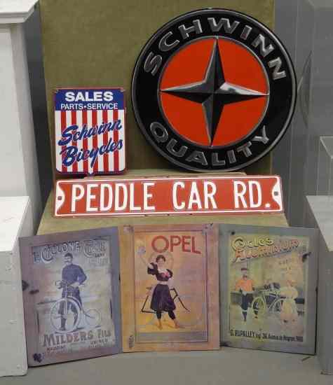 Appraisal: Lot of contemporary sheet metal signs including ''Peddle Car Rd''