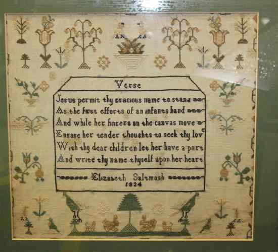 Appraisal: A George IV needlework sampler by Elizabeth Saltmarsh worked with