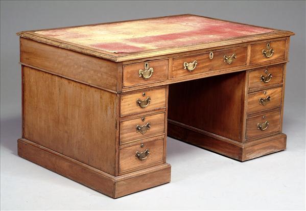 Appraisal: A mahogany pedestal desk in George III style late th