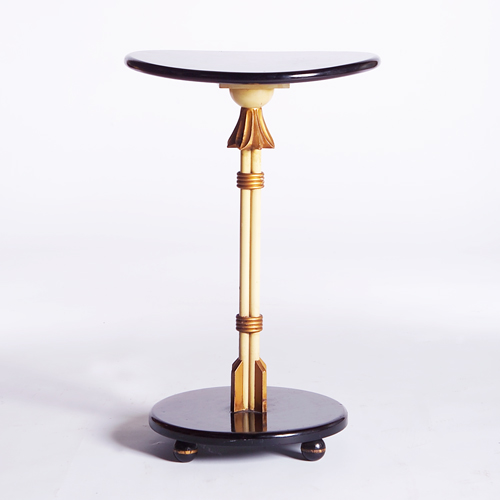 Appraisal: KITTINGER Pedestal side table with black lacquered top and base