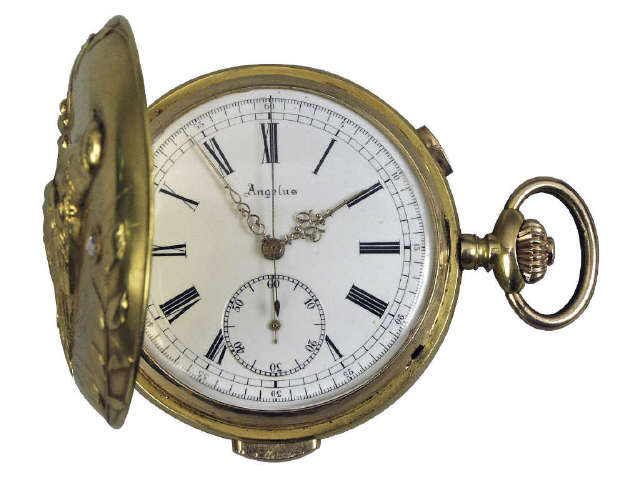 Appraisal: Rare K gold Angelus hunter's cased oversized repeater pocket watch