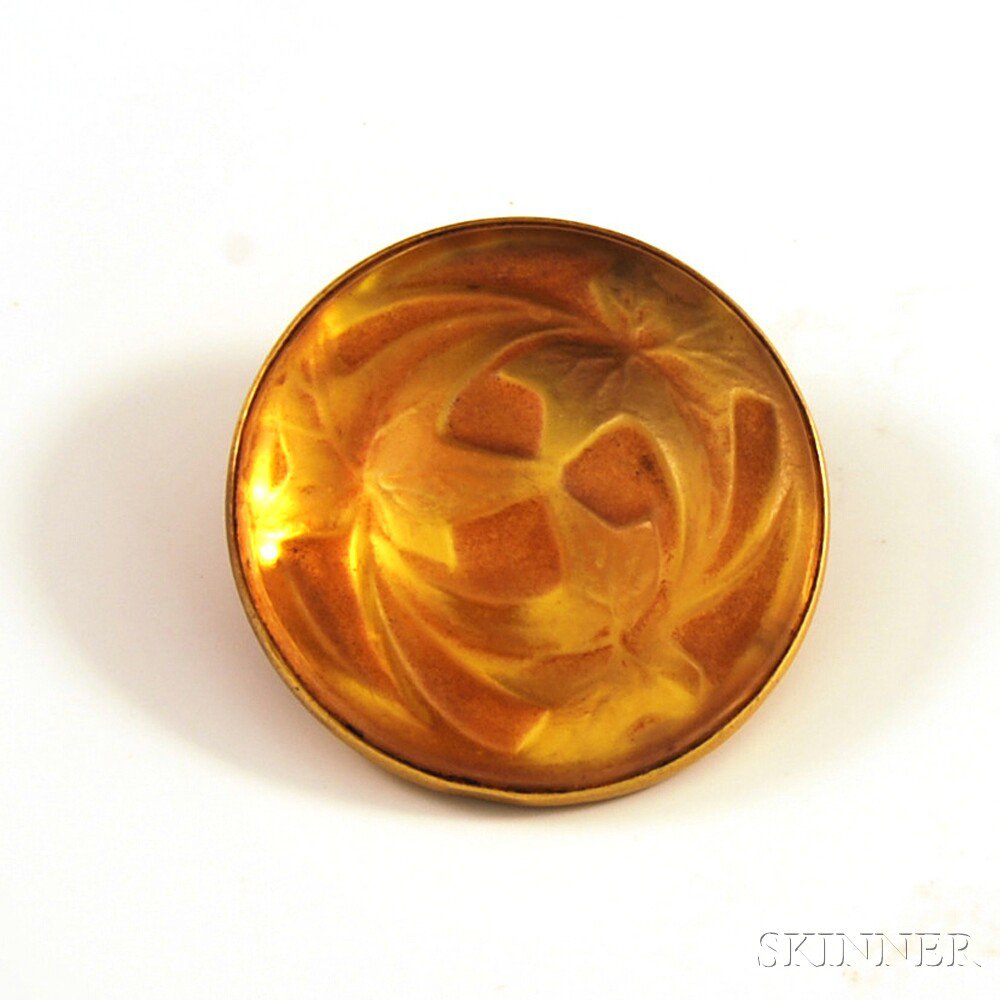 Appraisal: Lalique Foliate Glass Brooch the molded amber glass brooch with