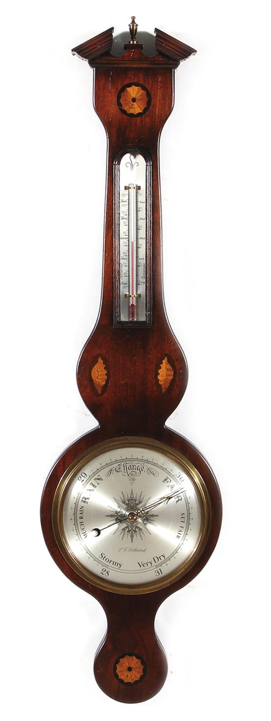 Appraisal: Vintage P F Bollenbach banjo barometer inlaid mahogany H Provenance