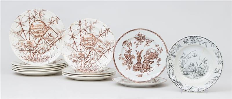 Appraisal: SET OF ENGLISH BROWN TRANSFER-PRINTED PLATES IN THE 'CHATSWORTH' PATTERN