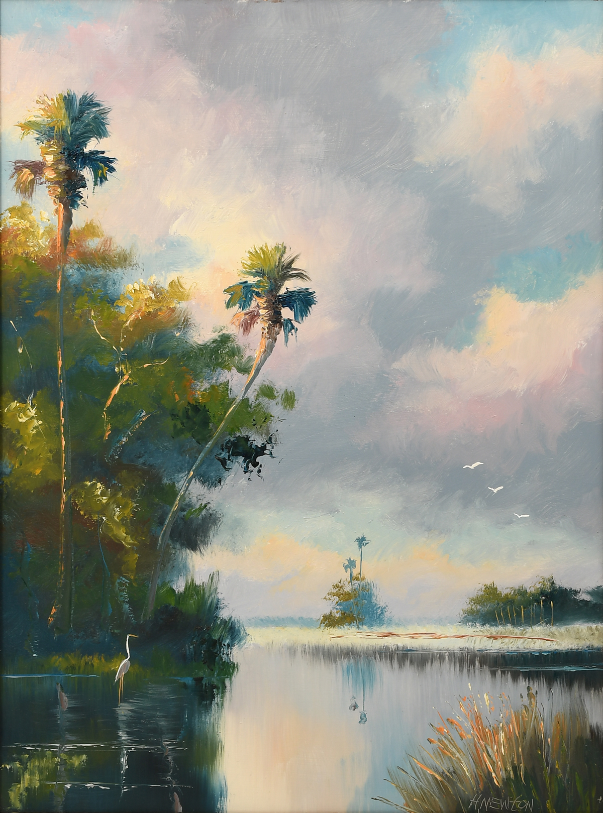 Appraisal: NEWTON Harold American - Backwater Scene with Egret Oil Board