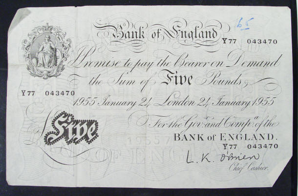 Appraisal: White Bank of England note O'Brien No Y