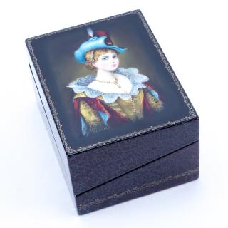 Appraisal: Russian Erotic Lacquered Paper Mache Card Box Signed Portrait of