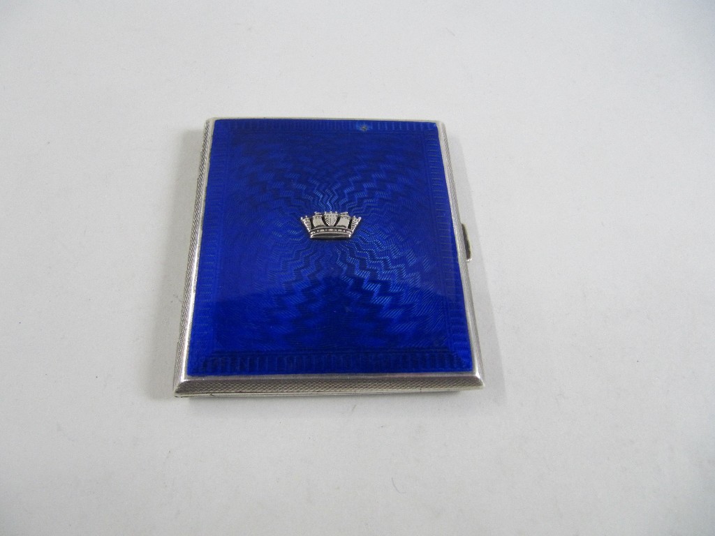 Appraisal: Silver and enamel cigarette case with crown mount Birmingham