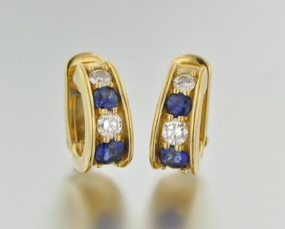 Appraisal: A Pair of k Gold Diamond and Sapphire Earrings k