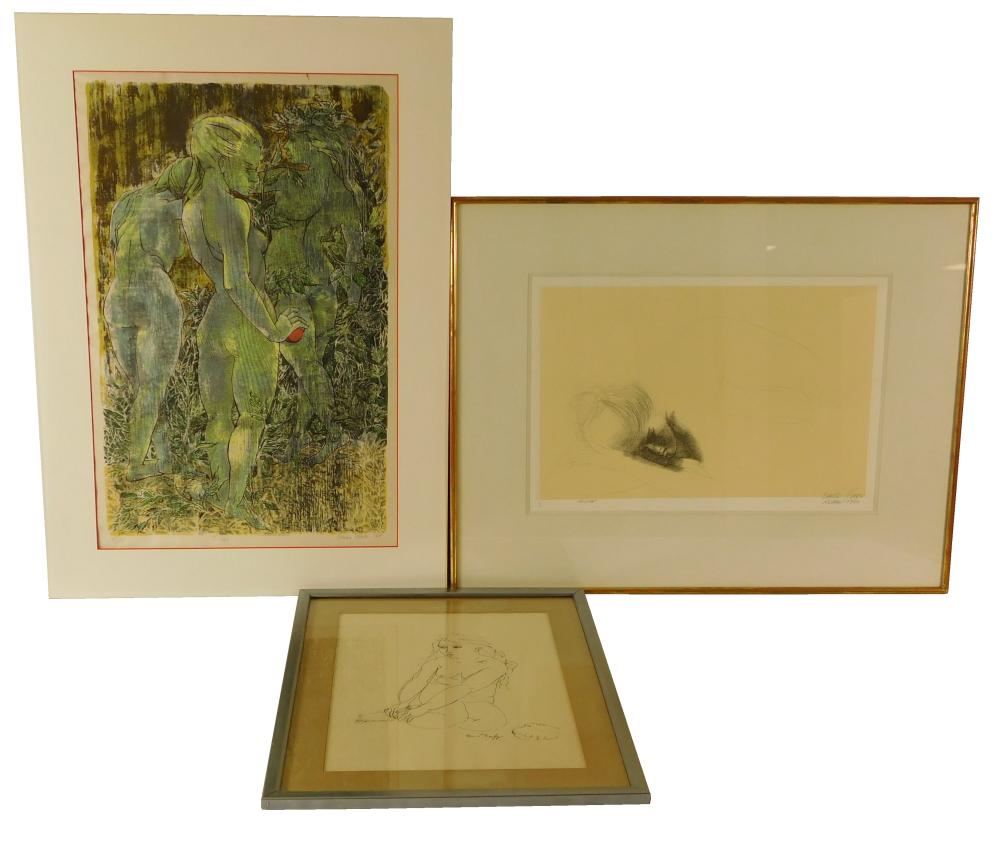 Appraisal: Three prints by Nancy Nemec Emilio Greco and Raoul Dufy