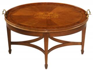 Appraisal: INLAID COFFEE TABLE Custom Hepplewhite Style Oval Coffee Table ca