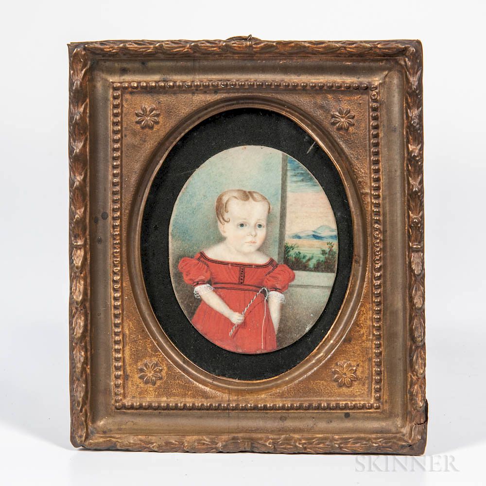 Appraisal: American School Early th Century Miniature Portrait of a Boy