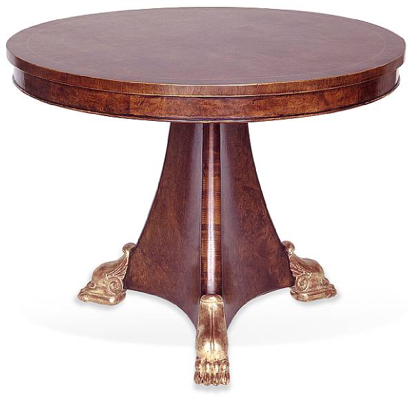 Appraisal: A Regency style burl walnut center table The circular top