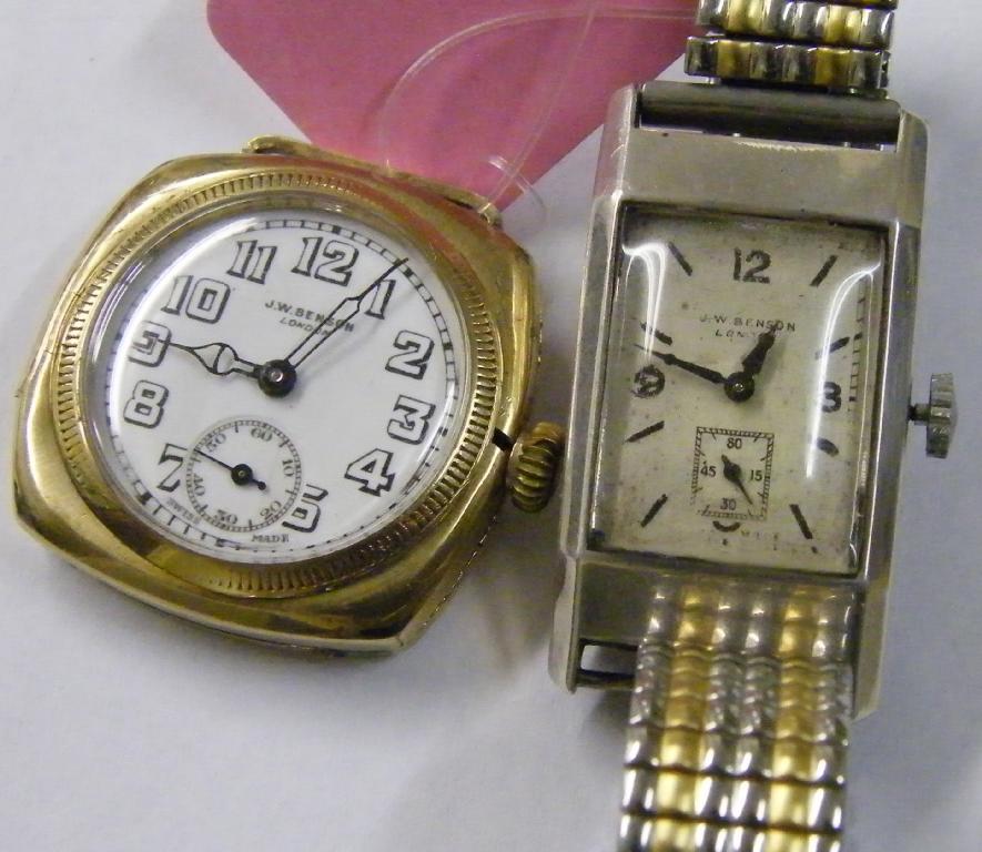 Appraisal: J W Benson ct cushion case mid-size wristwatch mm a